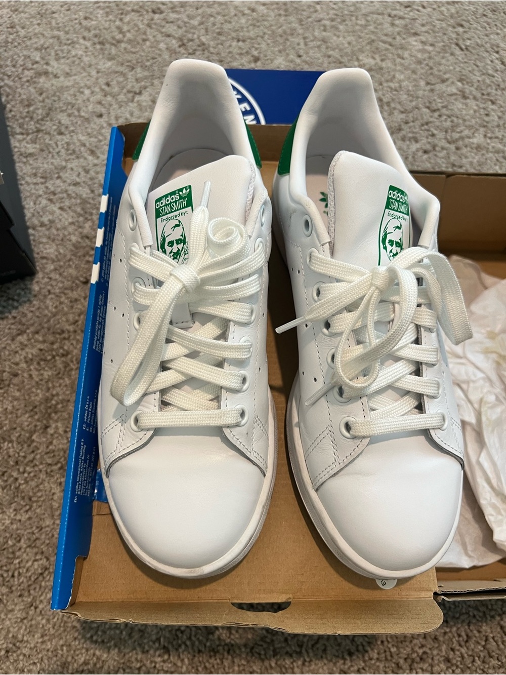adidas Stan Smith Men's White Leather Sneakers with Green Heel Tab